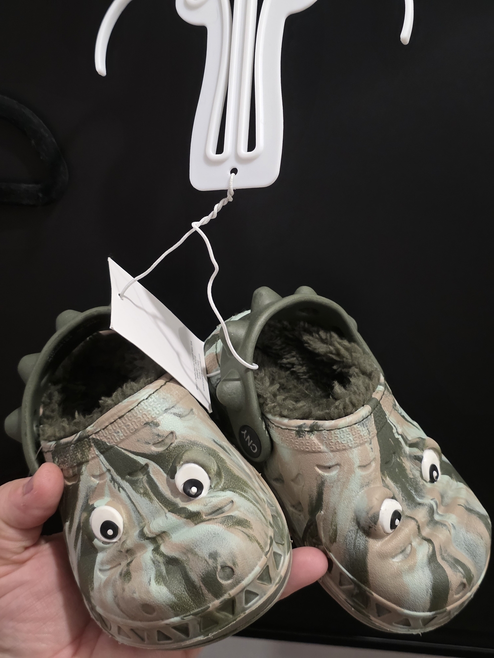 Kids Green Dino Clog Shoes with Faux Fur Lining 4/5